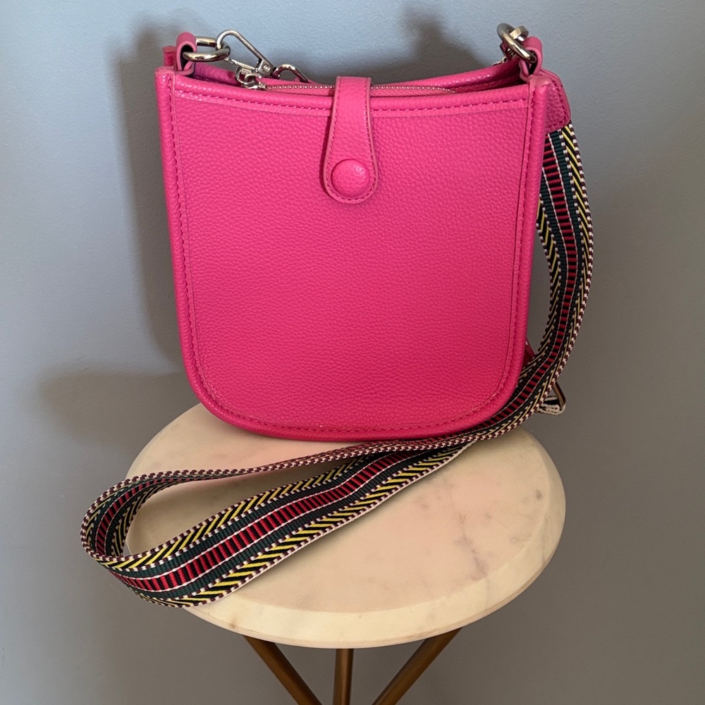 Stylish Pink Vegan Crossbody Bag with expandable guitar strap